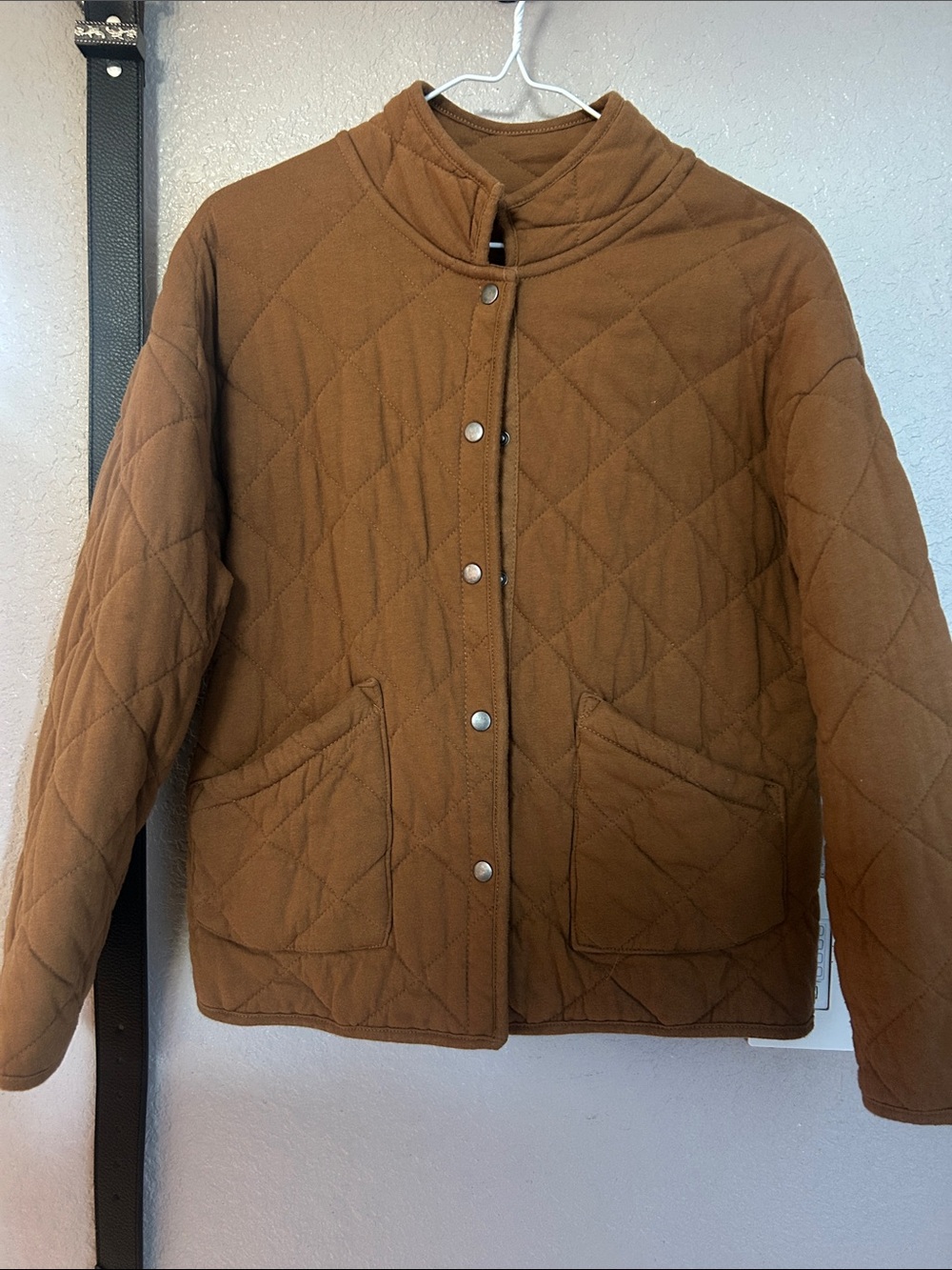Time and Tru Quilted Brown Snap-Front Utility Jacket